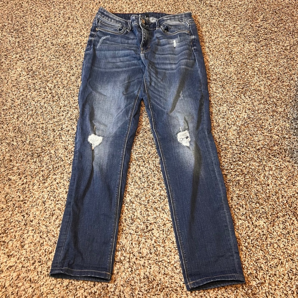 White House Black Market Denim Jeans Distressed Skinny Ankle Size 4